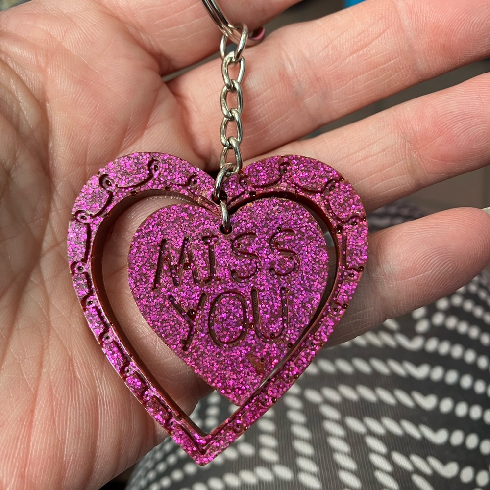 Pink Glitter Heart Keychain